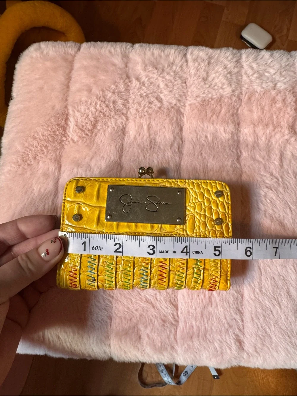 Jessica Simpson Yellow Embossed Wallet with Multicolor Stitching
